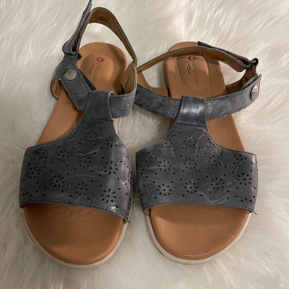 Blue/gray Leather Sandals
